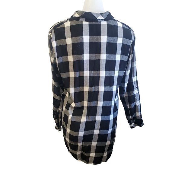 Sanctuary Anthro Womens Black & White Plaid Grunge Soft Boyfriend Shirt Medium - Picture 5 of 11